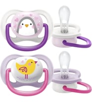 Avent Ultra Air Emzik, Kız Bebekler için 0-6 Ay, 2'li Paket, Ortodontik Silikon, Geniş Hava Delikli, Mikrodalga Sterilize Edilebilir, BPA İçermez, Taşıma Kutulu, SCF080/06