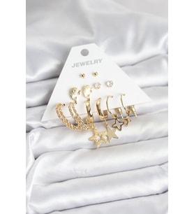Gold Renk Yıldızlı Set 6 Çift Kadın Küpe Seti