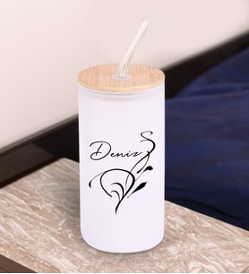 BK Gift İsimli Beyaz Renk Pipetli Buzlu Cam Bardak 600ml - 6, Arkadaşa Hediye, Doğum Günü Hediyesi