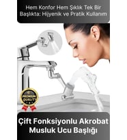 Çok Amaçlı Filtreli 2 Fonksiyonlu Mutfak Banyo 1080 Derece Dönebilen Akrobat Musluk Ucu Başlığı