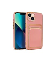 Apple iPhone 13 Uyumlu Kılıf Zore Bark Kartlıklı Kapak (Rose Gold Altın)