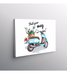 Suluboya Çiçekli Scooter Motorbisiklet Find Your Way Tablo