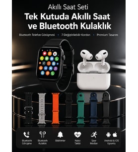 7 Kordonlu Akıllı Saat ve Bluetooth Kulaklık Seti Nabız Takibi, Bildirimler ve Spor Modları