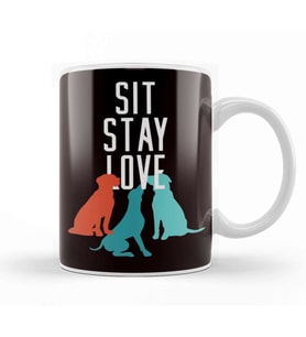 Sit Stay Love Dog Owner Puppy Lover Pet Fan Animals Rescue Kupa Bardak Porselen