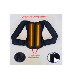 Çocuk Için Balenli Korse Medikal Kifoz Skolyoz Dik Durus Korsesi Kız-Erkek) (Siyah)
