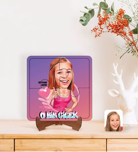 BK Gift Kişiye Özel Kadınlar Günü Karikatürlü Ahşap Standlı Puzzle Çerçeve-4