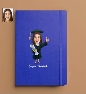 Kişiye Özel Mezun Kadın Model 13x21 Mavi Defter-5