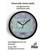 İsme Özel Sevimli Timsah Çocuk Odası Duvar Saati Orta Boy 30 cm Siyah Camlı Sessiz