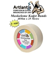 Maskeleme Bandı Kağıt Bant 48 mm 25 Metre 6 Adet Boya Bantı Maskeleme Kağıt Bant Duvar Yağlı Boya Badana