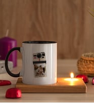 Kişye Özel Polaroid Tasarım Fotoğraflı Ahşap Altlıklı Mumlu Siyah Kupa