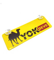 Yok Deve Yazılı Sarı Dekor Plaka Vantuzlu Cam Süsü 22X7.5Cm