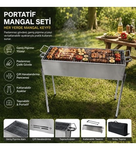 PASLANMAZ MANGAL PORTATİF AYAKLI - STANDLI 70CM (5680)