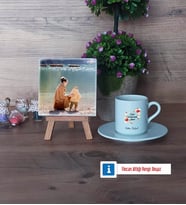 Anneye Doğum Günü Hediyesi Fotoğraflı Dekoratif Taş, Ahşap Altlıklı Türk Kahvesi Fincanı Hediye (Model 2)