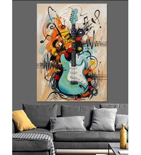 Elektro Gitar İllüstrasyon Dekoratif Kanvas - Mdf Ahşap Tablo