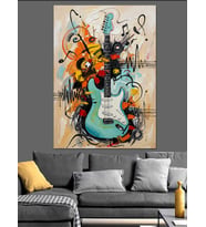 Elektro Gitar İllüstrasyon Dekoratif Kanvas - Mdf Ahşap Tablo