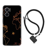 Xiaomi Redmi Note 11E Kılıf Silikon Boyun Askılı İpli Desenli Silikon Harita ve Uçak 1777