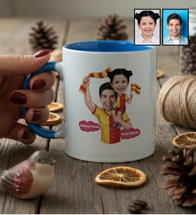 Kişiye Özel Karikatürlü Sarı Kırmızı Taraftar Baba Kız Kupa Bardak Babalar Günü Hediyesi