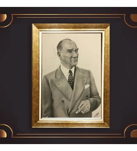 Özel Seri Paspartulu Çerçeveli Atatürk Tablo l481 (Gold)
