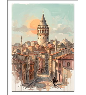 Galata Kulesi İstanbul Gün Batımı Dekoratif Kanvas - Mdf Ahşap Tablo