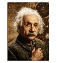 Einstein Portresi ve Fizik Formülleri Dekoratif Kanvas - Mdf Ahşap Tablo