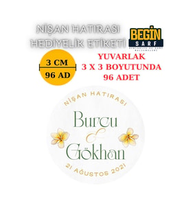 3 CM 4 CM 5 CM 6 CM NİŞAN HATIRASI ETİKETİ KENDİNDEN YAPIŞKANLI KİŞİYE ÖZEL YUVARLAK 005