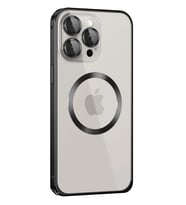 iPhone 15 Pro Max Kılıf Metal Bumper Magneticsafe Kapak - Siyah
