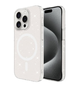 Apple iPhone 15 Pro Max Uyumlu Kılıf Zore Magsafe Şarj Özellikli Simli Şeffaf Arka Yüzey Erdos Silikon Kapak (Renksiz)