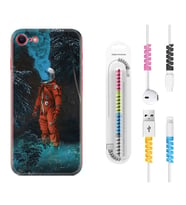 Apple iPhone 5 6 7 8 Plus Se XR Kılıf Kablo Koruma Spiral Silikon Astronot Smoke 1769