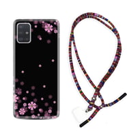 Samsung a71 A72 A73 A7 A9 2018 C7 C9 Kılıf Boyun Asklı Rasta Silikon Black flowers 1391