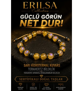 Sertifikalı Terahertz - Aura Sarı Hidrotermal Kuvars Bileklik - 8 MM Ayarlanabilir