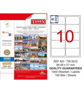 Tanex 99.06x57 mm Laser Etiket Tw-2010 Ücretsiz Kargo