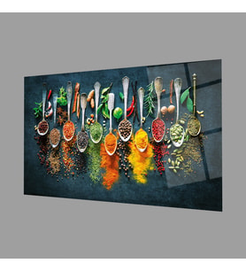 Baharatlar 4mm Dayanıklı Cam Tablo Temperli Cam, Spices Glass Wall Decor