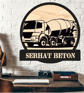 Beton Mikser Temalı Ahşap Duvar Tablo