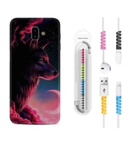 Samsung J6 Plus J7 Prime J7 Pro M20 Kılıf Kablo Koruma Spiral Silikon Wolf and Moon 1380