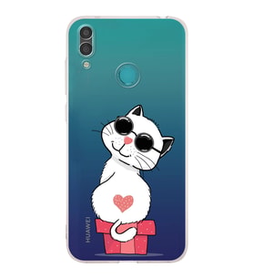 Huawei Y7 2019 Uyumlu Kamera korumalı Kapak Coolcat Tasarımlı  Şeffaf Kılıf