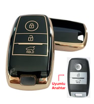 Kia Sportage Sorento Ceed Cerato Optimo Uyumlu Smart Kumanda Anahtar Kılıfı Oto Anahtarlık SİYAH GOLD