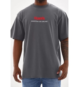 Unisex Baskılı Oversize T-Shirt - Füme