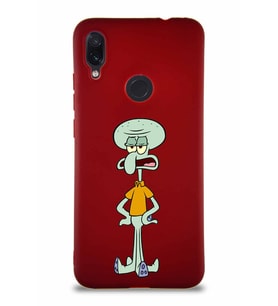 Xiaomi Redmi Note 7 Soft Premier Kapak Squidward Dokunaç Tasarımlı Silikon Kılıf - Mürdüm (Şeffaf)