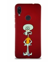 Xiaomi Redmi Note 7 Soft Premier Kapak Squidward Dokunaç Tasarımlı Silikon Kılıf - Mürdüm (Şeffaf)