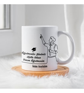 Öğretmenler Günü İçin Kişiye Özel Porselen Kupa Bardak - BY-KP-0000302 (Beyaz)