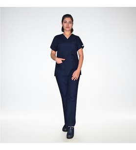 Unisex Lacivert Terikoton Scrubs Doktor Hemşire  Alt Üst Takım