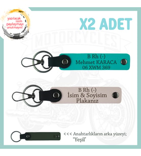 Yol Arkadaşlarına Özel, İsim Plaka ve B Rh (-) Kan Grubu Yazılı x2 Anahtarlık, Pudra-K Turkuaz-Ysl