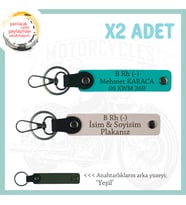 Yol Arkadaşlarına Özel, İsim Plaka ve B Rh (-) Kan Grubu Yazılı x2 Anahtarlık, Pudra-K Turkuaz-Ysl