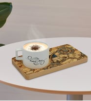 BK Gift Kişiye Özel Denizcilik Tasarımlı Doğal Ahşap Tabaklı Seramik Fincan Sunum Seti  Model 2
