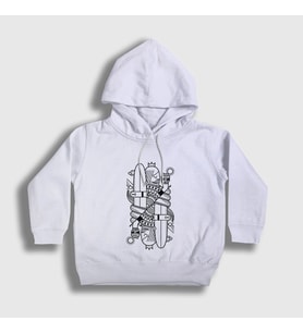Presmono Unisex Çocuk Beyaz Surfer Kings Kral Kapüşonlu Sweatshirt 289057tt