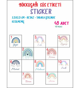 Gökkuşağı Etiket Bebek Sünnet Madlen Çikolata 48 Adet 3,5*3,5 cm YAPIŞKANLI