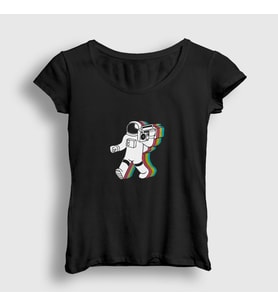 Presmono Kadın Siyah Music Box Astronaut Space Astronot Uzay T-Shirt 283509tt