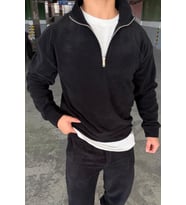 Unisex Slimfit Yarım Fermuarlı Dik Yaka Polar Sweatshirt