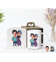 BK Gift Kişiye Özel Ahşap Kutuda Sevgililer Karikatürlü Beyaz Kupa Bardak-61