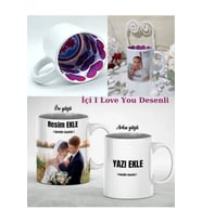 Kişiye Özel Resimli 2 Fotoğraflı I Love You Desenli Beyaz Kupa Bardak